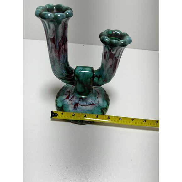 Vintage Ceramic Tourmalines Candalabra Longwy France Numbered 3319 Teal - Picture 3 of 7